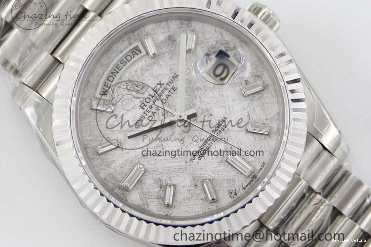 0126 FashionForward Day Date 40mm SS 904L Steel TWF 1:1 Best Edition Meteorite Crystal Dial on SS Bracelet A 2360